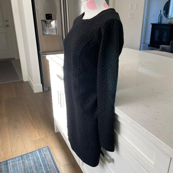Prana Macee Raglan Slv Scoop Nk Textured Jacquard Knit Shift Dress Black XS NWT - Picture 3 of 16